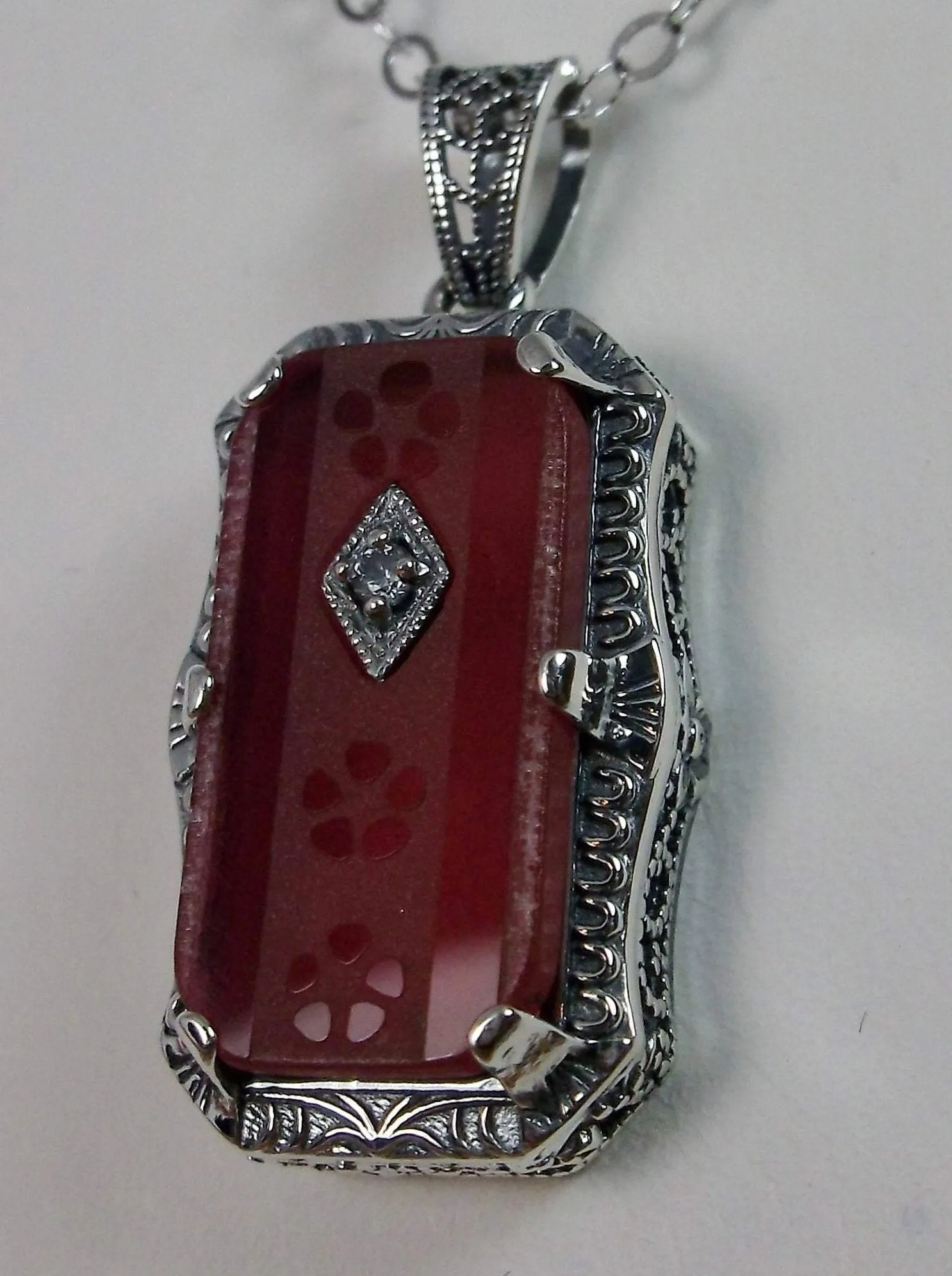 Pink Pendant, Camphor Glass Necklace, Art Deco Jewelry #P232