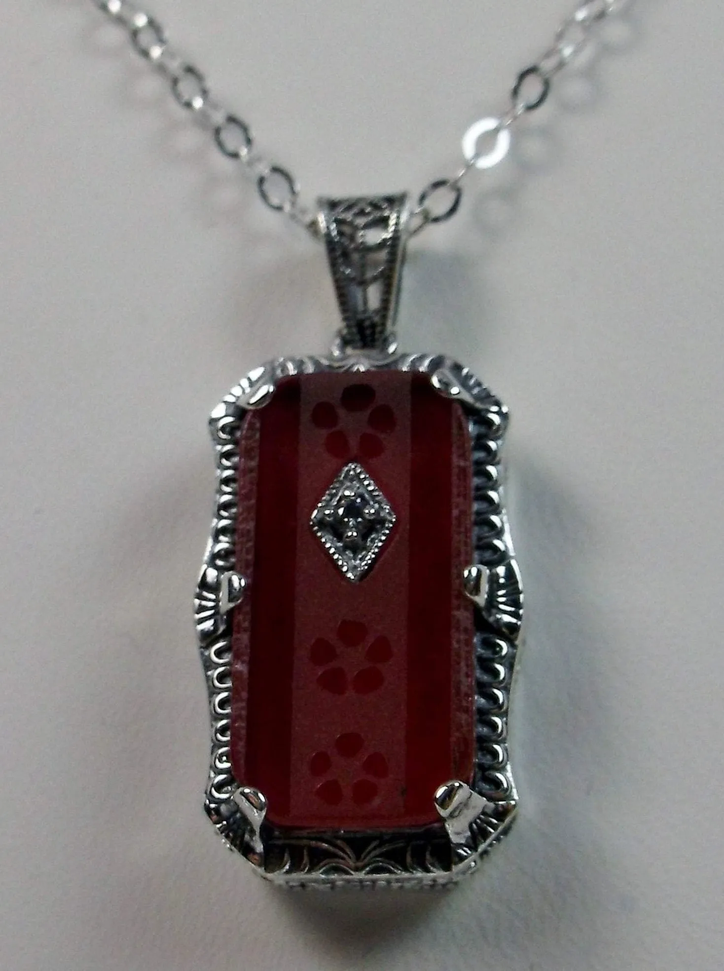 Pink Pendant, Camphor Glass Necklace, Art Deco Jewelry #P232