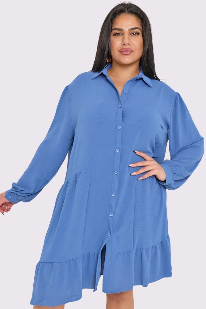 Plain Button Up Tiered Shirt