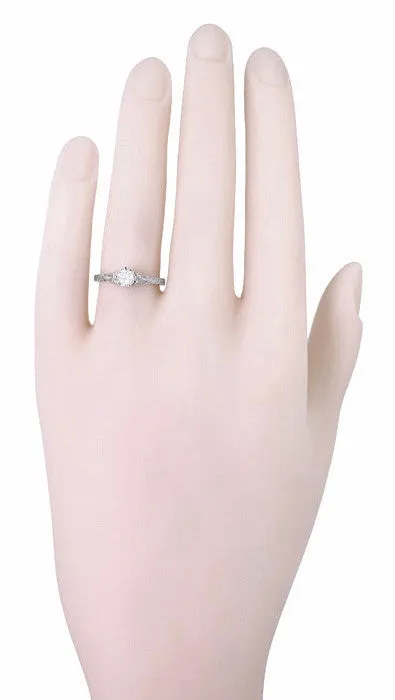 Platinum Art Deco Filigree Flowers and Wheat Engraved 0.36 Carat Diamond Solitaire Engagement Ring
