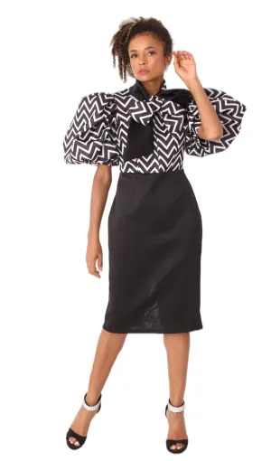 Puff Sleeve Zigzag Dress -81951