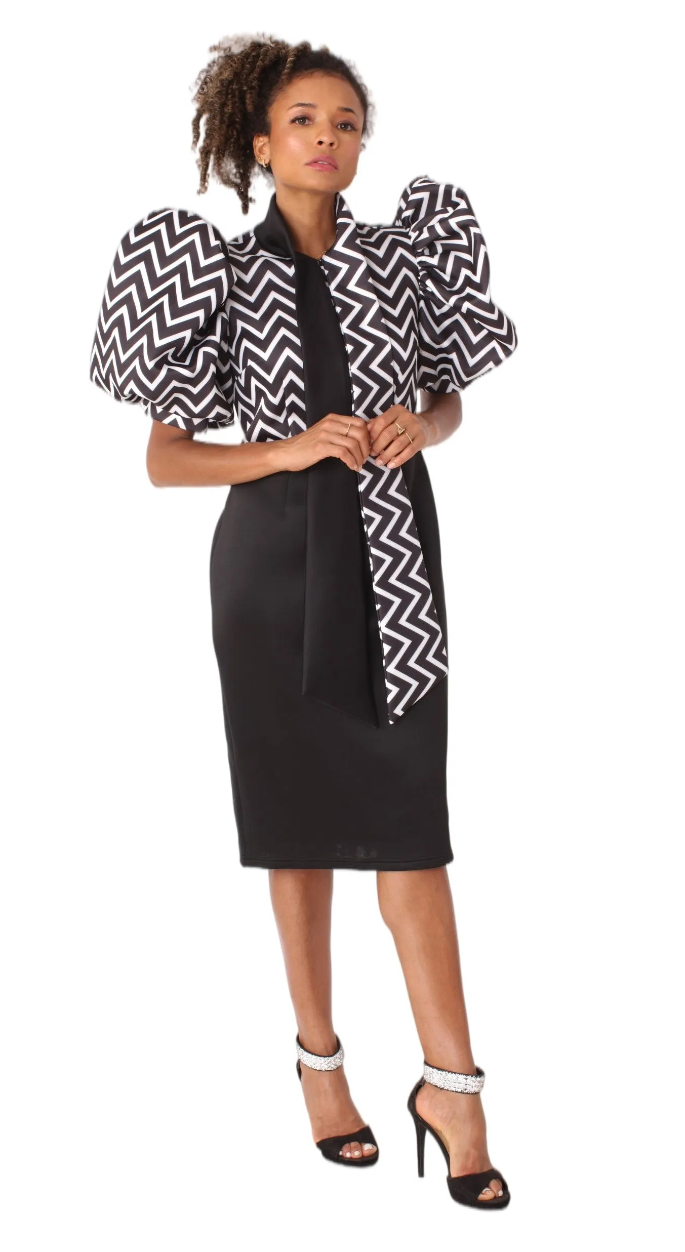 Puff Sleeve Zigzag Dress -81951