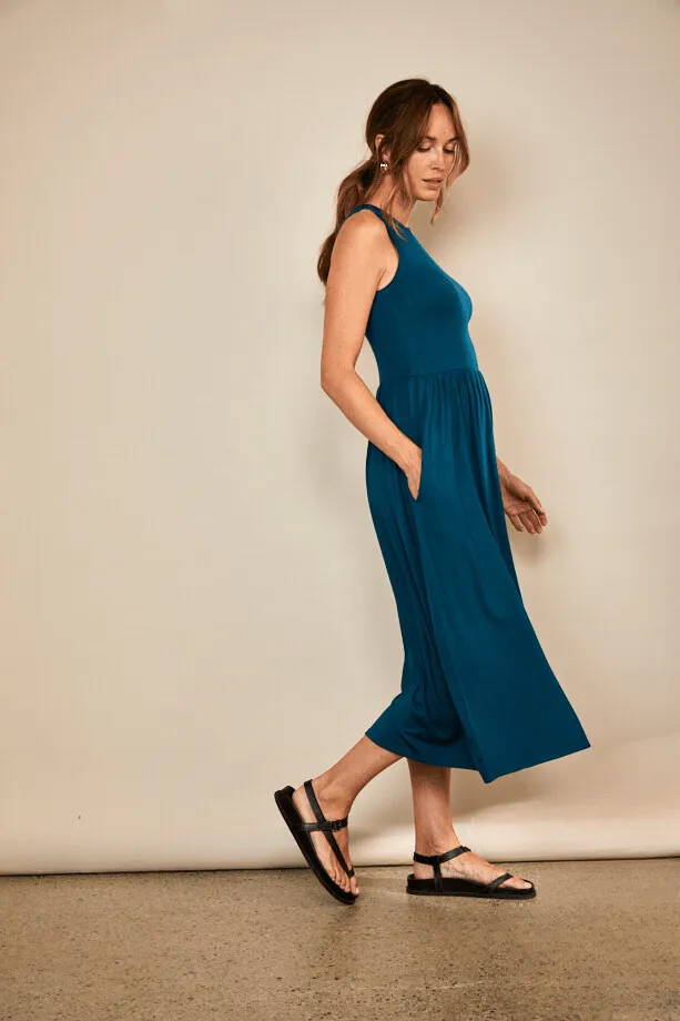 Racer Viscose Back Gathered Dress | Teal