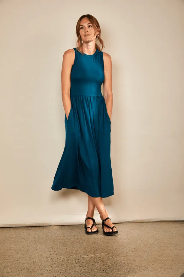 Racer Viscose Back Gathered Dress | Teal