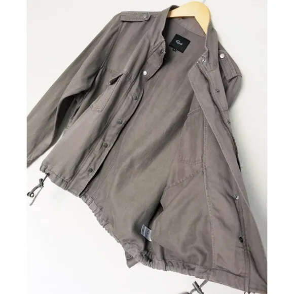 RAILS Collins Military Slate Jacket L Utility Taupe Cargo Pockets Grunge $198