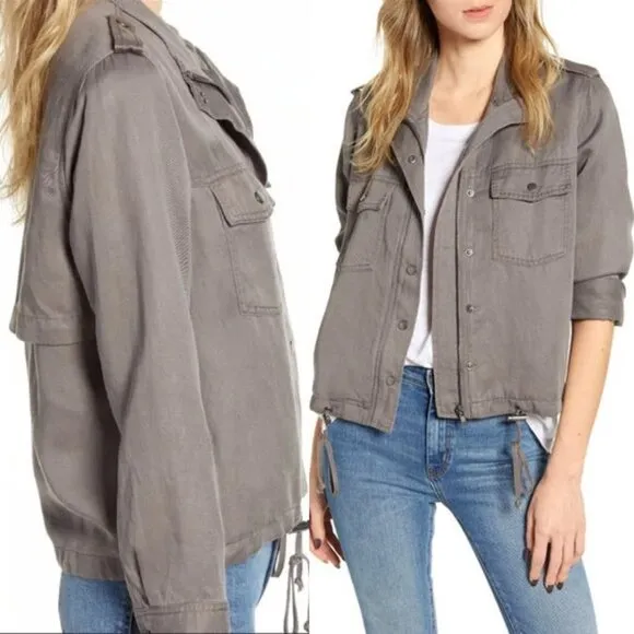 RAILS Collins Military Slate Jacket L Utility Taupe Cargo Pockets Grunge $198