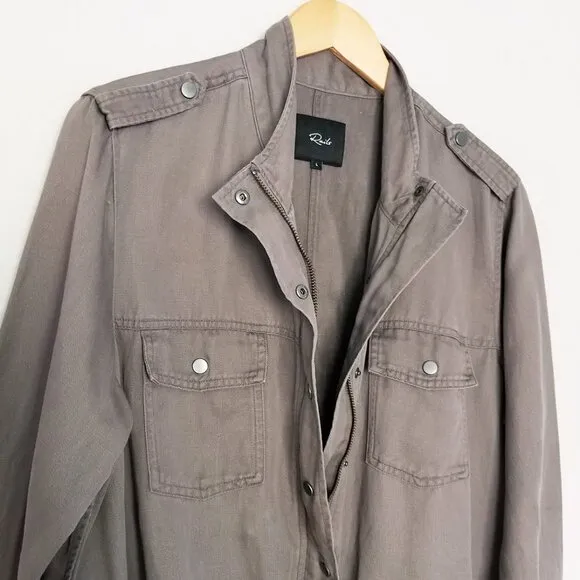 RAILS Collins Military Slate Jacket L Utility Taupe Cargo Pockets Grunge $198