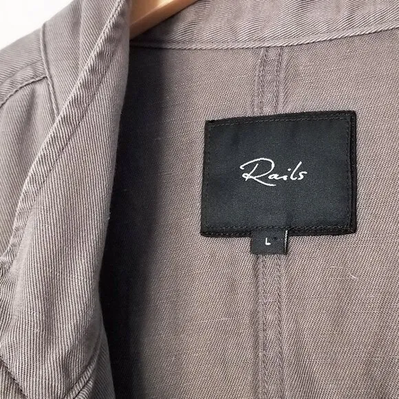 RAILS Collins Military Slate Jacket L Utility Taupe Cargo Pockets Grunge $198