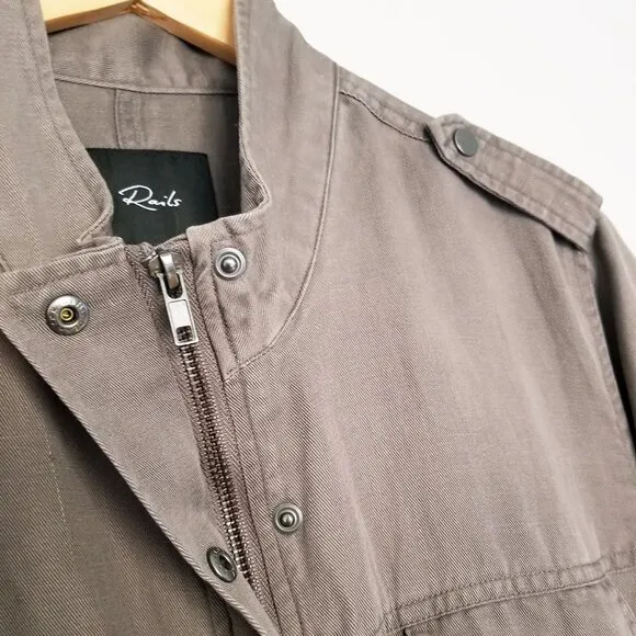 RAILS Collins Military Slate Jacket L Utility Taupe Cargo Pockets Grunge $198