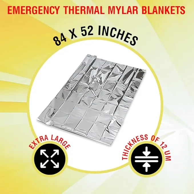 Rawyer (10 Pack) Emergency Thermal Survival Blankets, Mylar Blankets for Outdoor, Camping, Hiking, Survival in Harsh Weather, Large Silver Thermal Sheets, Heavy Duty Survival Gear (10, 84x52)