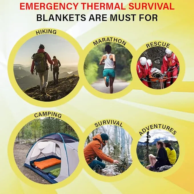 Rawyer (10 Pack) Emergency Thermal Survival Blankets, Mylar Blankets for Outdoor, Camping, Hiking, Survival in Harsh Weather, Large Silver Thermal Sheets, Heavy Duty Survival Gear (10, 84x52)