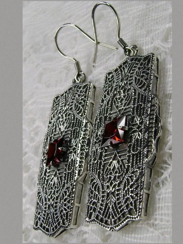 Red Garnet CZ Earrings, Sterling Silver Art Deco 1920's Jewelry #E26