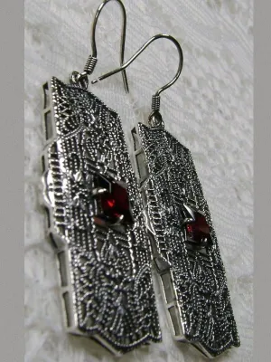 Red Garnet CZ Earrings, Sterling Silver Art Deco 1920's Jewelry #E26