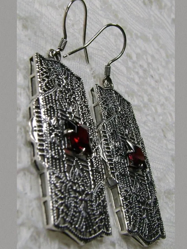 Red Garnet CZ Earrings, Sterling Silver Art Deco 1920's Jewelry #E26