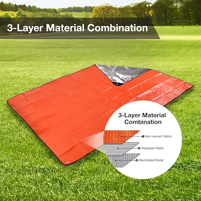 RedSwing 6 Pack Emergency Blankets, Waterproof Survival Thermal Tarp, Multipurpose Reflective Insulated All Weather Blankets for Camping Hiking, Orange