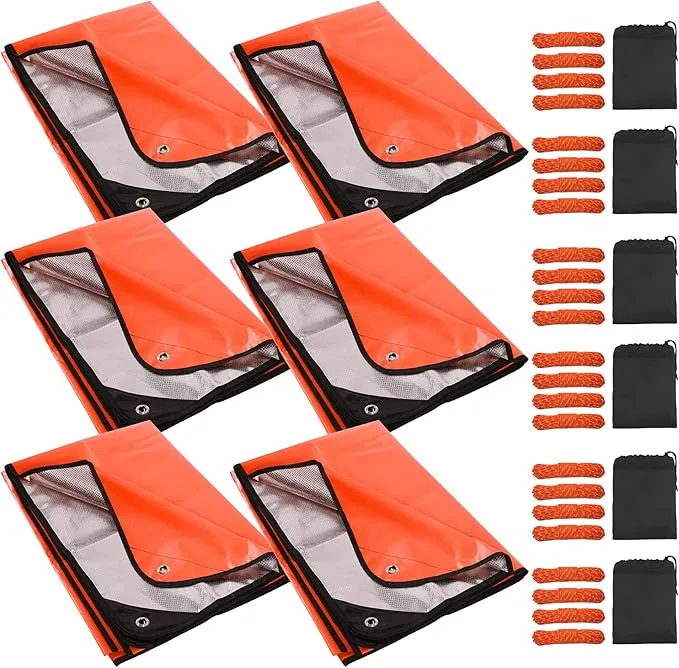 RedSwing 6 Pack Emergency Blankets, Waterproof Survival Thermal Tarp, Multipurpose Reflective Insulated All Weather Blankets for Camping Hiking, Orange