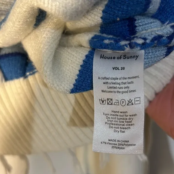REVOLVE House of Sunny Stylish Blue and White Cable Knit Sweater