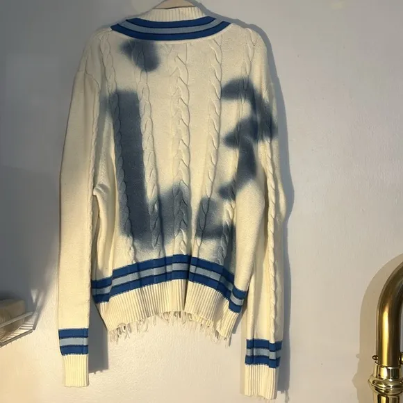 REVOLVE House of Sunny Stylish Blue and White Cable Knit Sweater