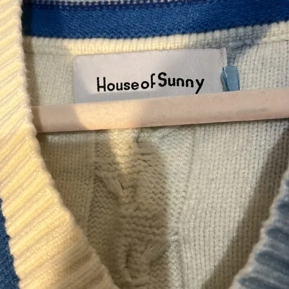 REVOLVE House of Sunny Stylish Blue and White Cable Knit Sweater