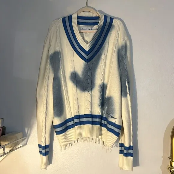 REVOLVE House of Sunny Stylish Blue and White Cable Knit Sweater