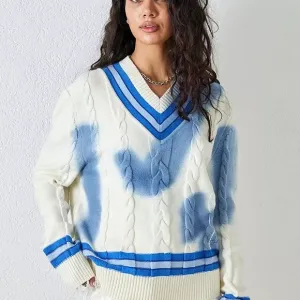 REVOLVE House of Sunny Stylish Blue and White Cable Knit Sweater