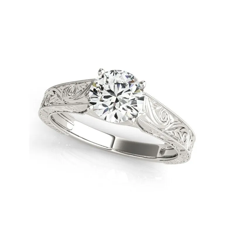 Round Cut Diamond Art Deco Engagement Ring Set