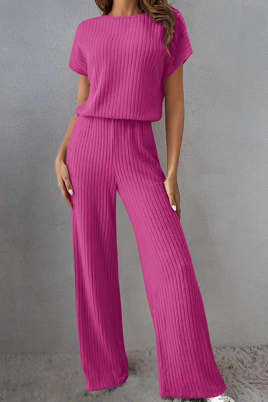 Round Neck Short Sleeve Jumpsuit