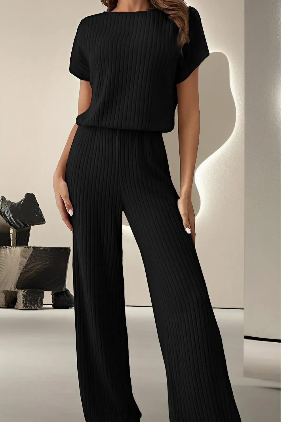 Round Neck Short Sleeve Jumpsuit