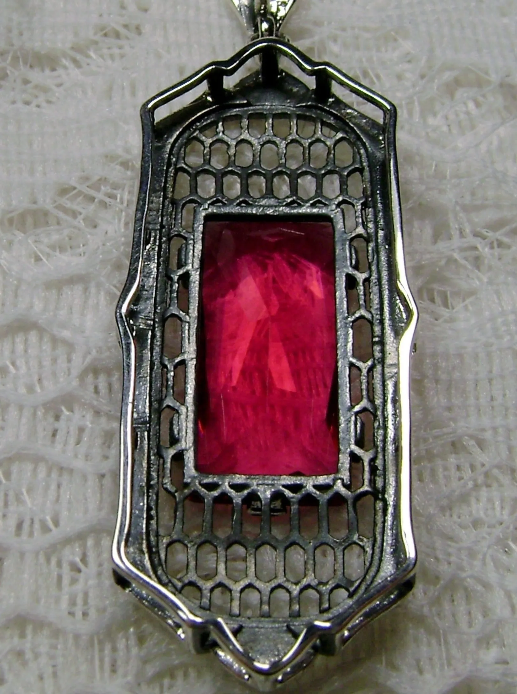 Ruby Necklace, Art Deco Pendant, Baguette Gem, 1930s Reproduction Jewelry, Baguette P16