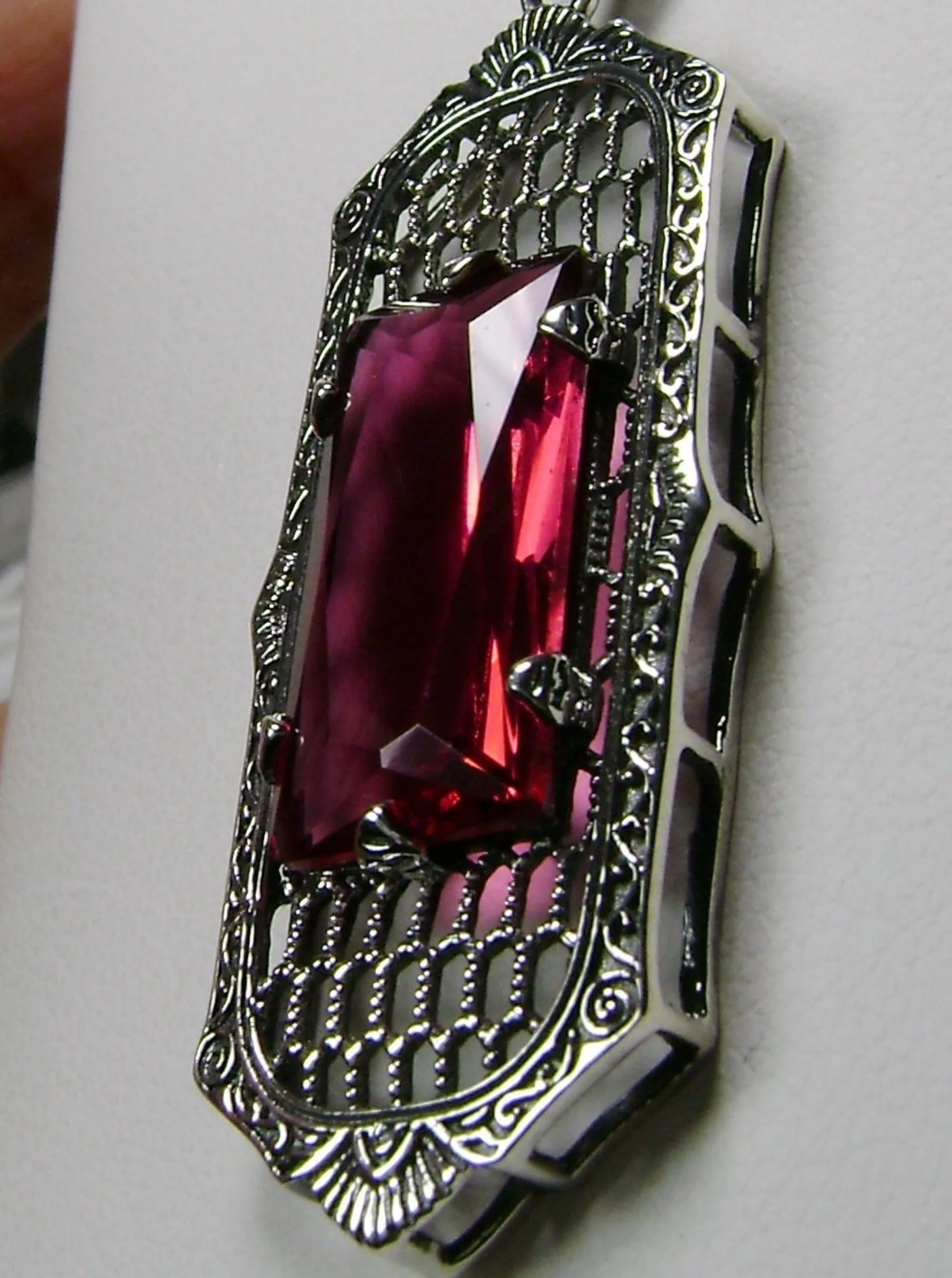 Ruby Necklace, Art Deco Pendant, Baguette Gem, 1930s Reproduction Jewelry, Baguette P16