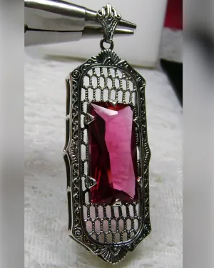 Ruby Necklace, Art Deco Pendant, Baguette Gem, 1930s Reproduction Jewelry, Baguette P16