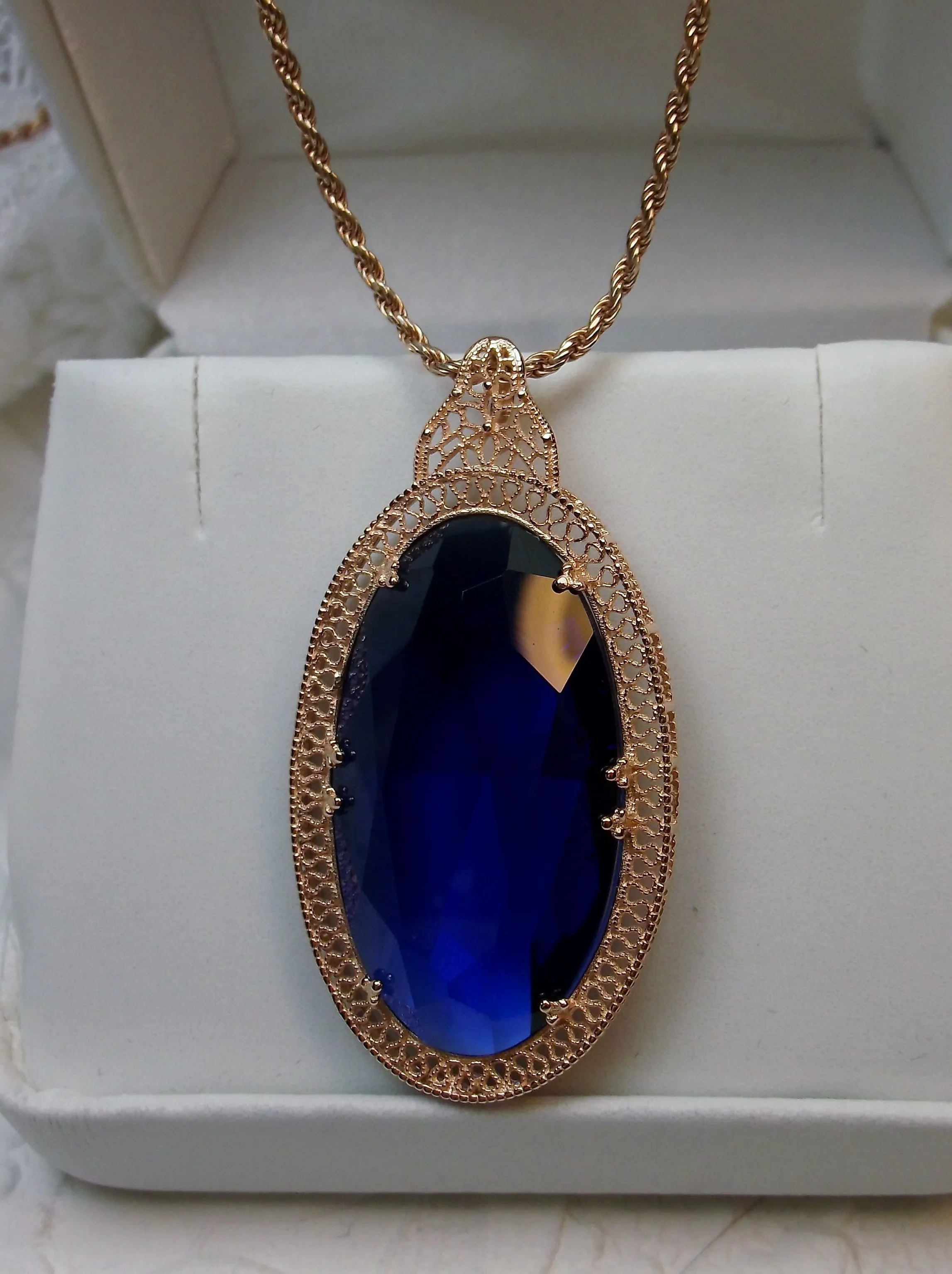 Sapphire Pendant, Rose Gold Art Deco Necklace #P31