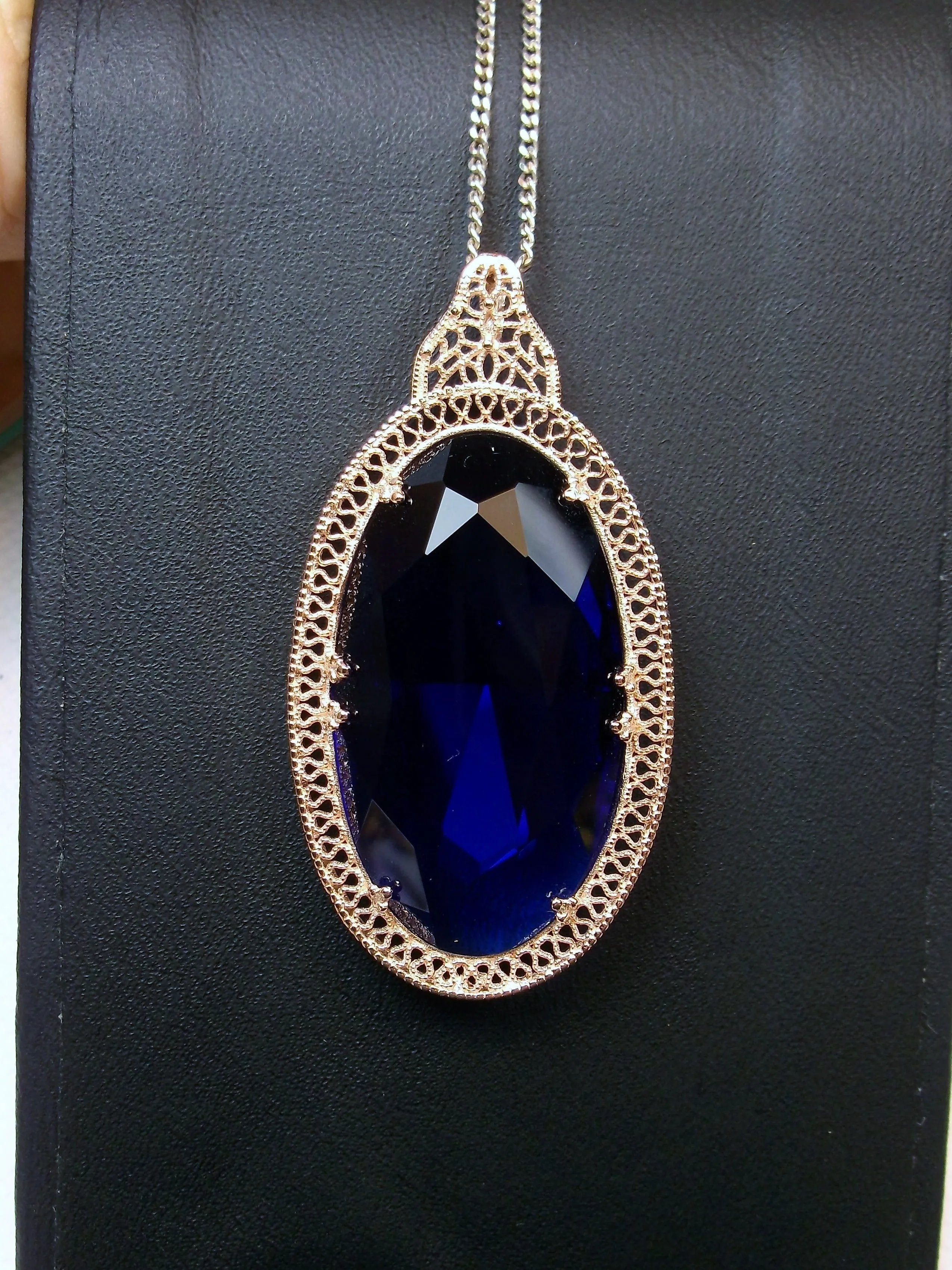 Sapphire Pendant, Rose Gold Art Deco Necklace #P31