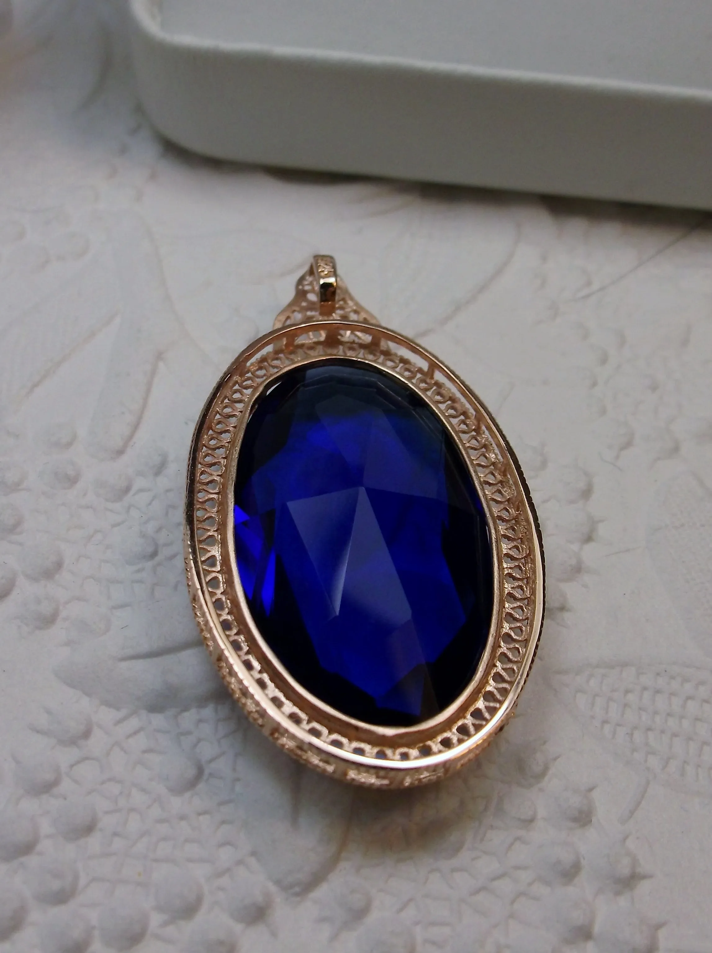 Sapphire Pendant, Rose Gold Art Deco Necklace #P31