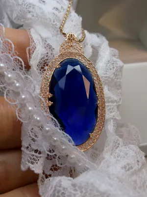 Sapphire Pendant, Rose Gold Art Deco Necklace #P31