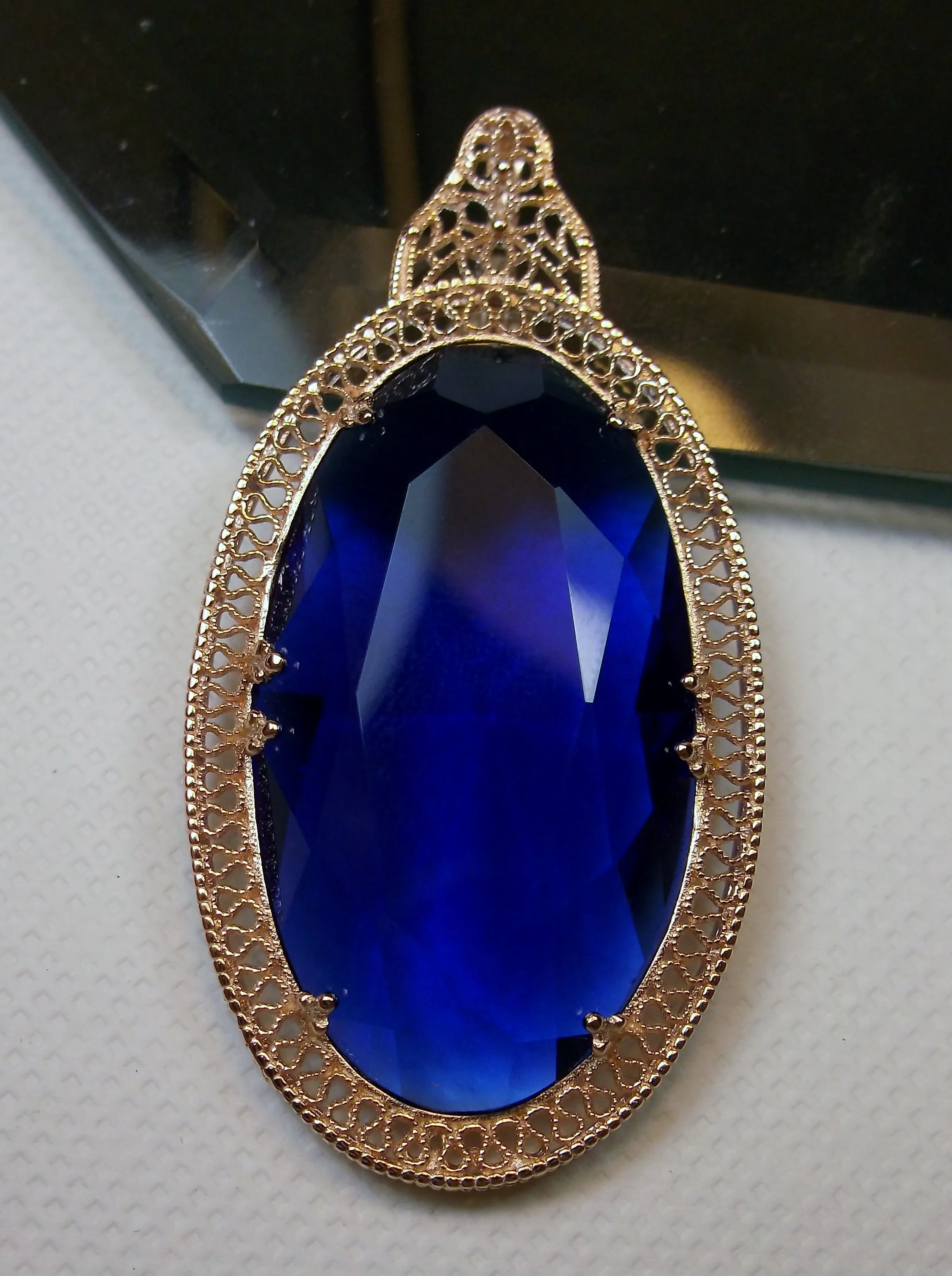 Sapphire Pendant, Rose Gold Art Deco Necklace #P31