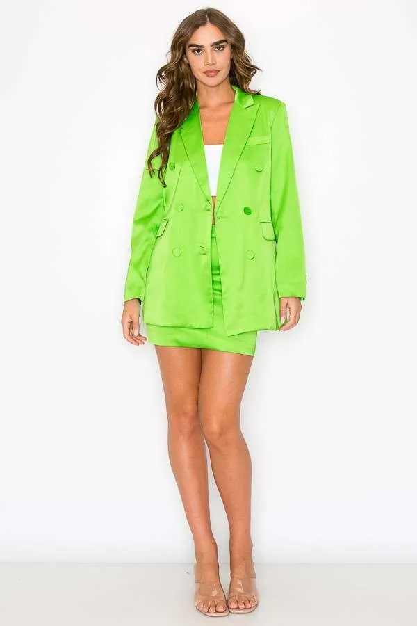 Satin Blazer and Skirt Set