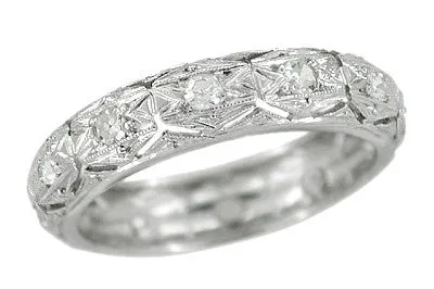 Savin Filigree Engraved Art Deco Estate Platinum Diamond Wedding Band - Size 6