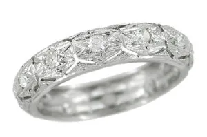 Savin Filigree Engraved Art Deco Estate Platinum Diamond Wedding Band - Size 6