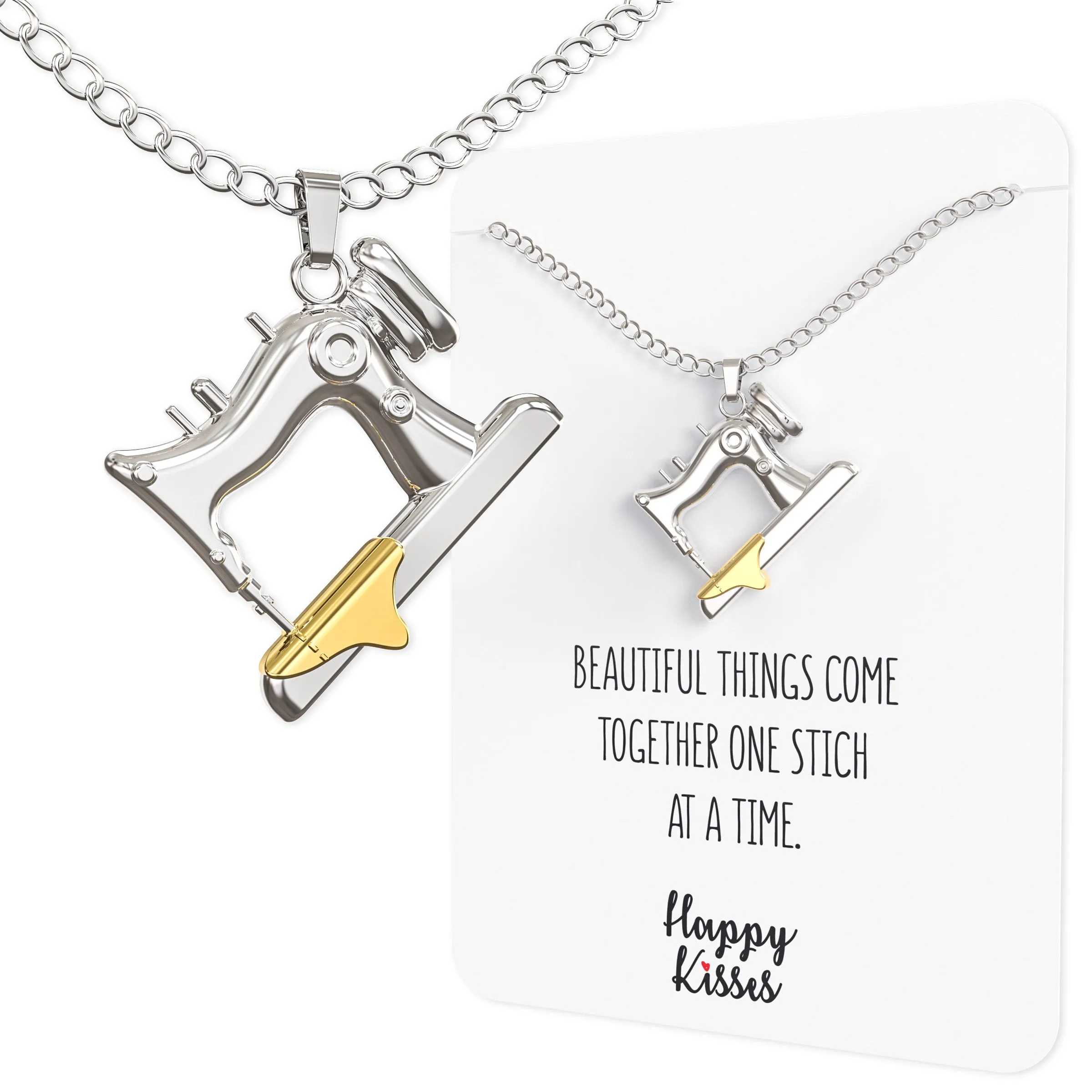 Sewing Charms Necklace Gifts For Quilters and Sewers – Gift Card Message “Beautiful Things Come Together One Stitch At A Time”