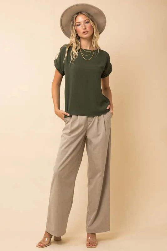 Short Roll-up Sleeve Blouse
