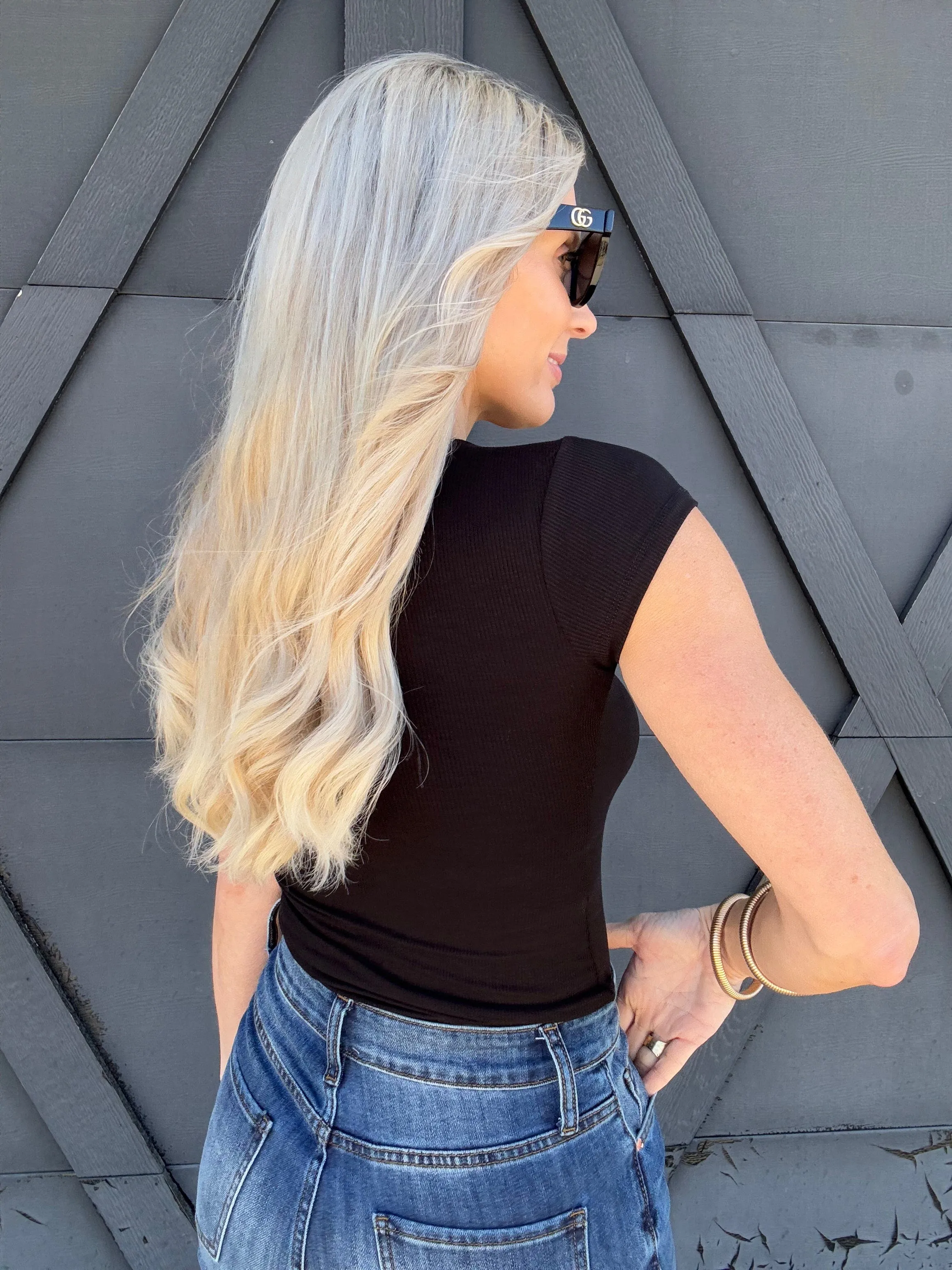 Short Sleeve Knit Bodysuit In Black