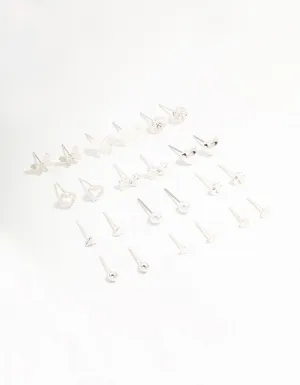 Silver Butterfly & Mixed Style Stud Earrings 12-Pack