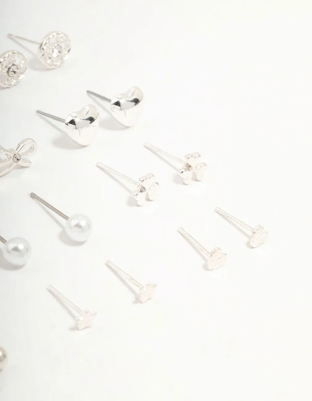 Silver Butterfly & Mixed Style Stud Earrings 12-Pack
