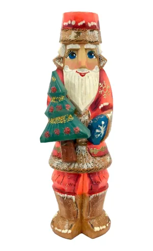 Small Wooden Santa with Christmas Tree