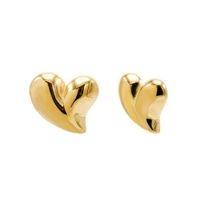 Solid Puffy Heart Curved On The Ear Stud Earring
