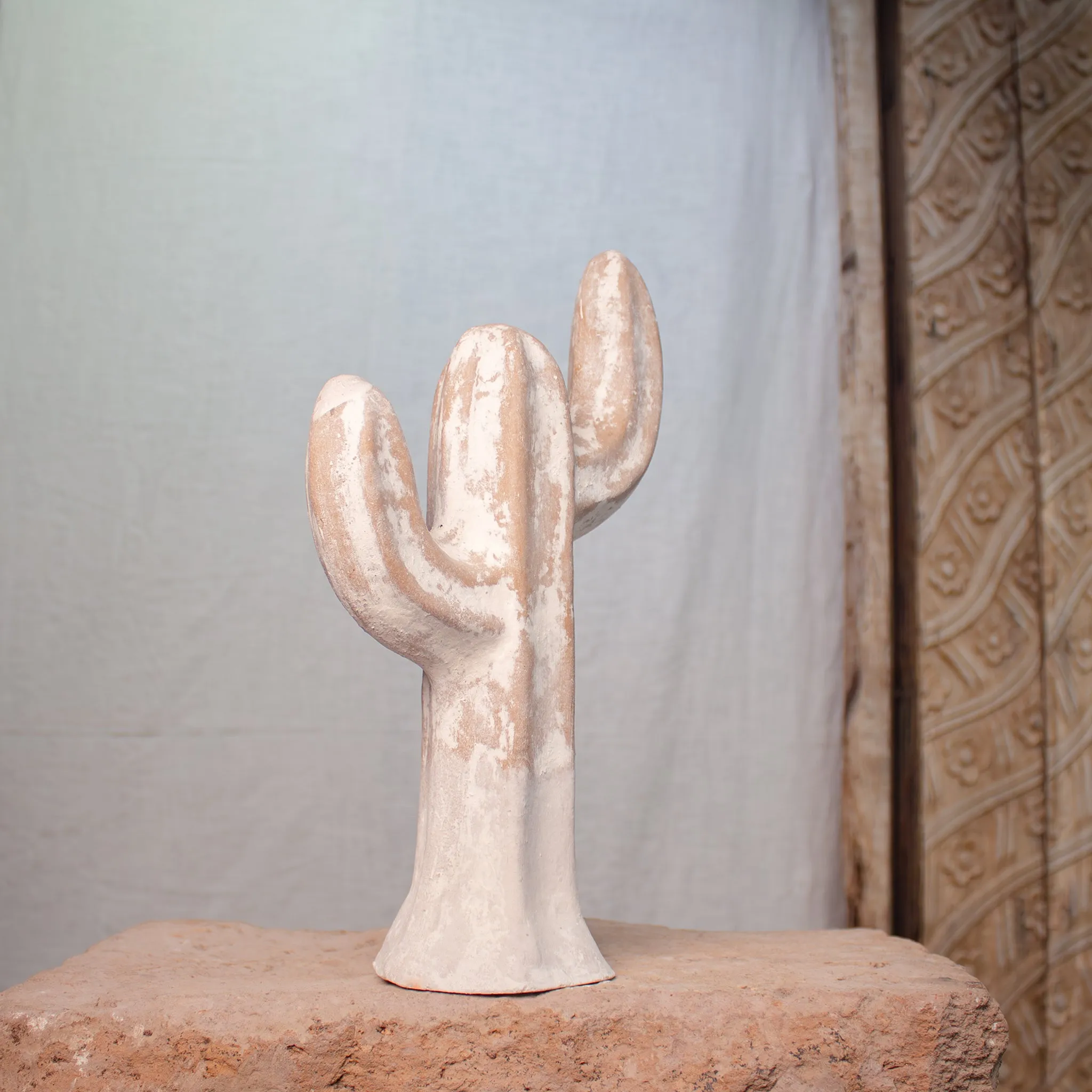 Sonoran Saguaros, Vintage Terracotta Sculptures Ashen White