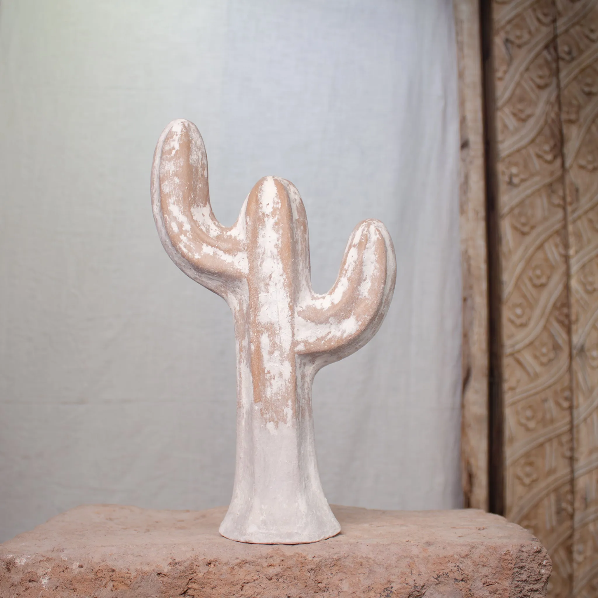 Sonoran Saguaros, Vintage Terracotta Sculptures Ashen White