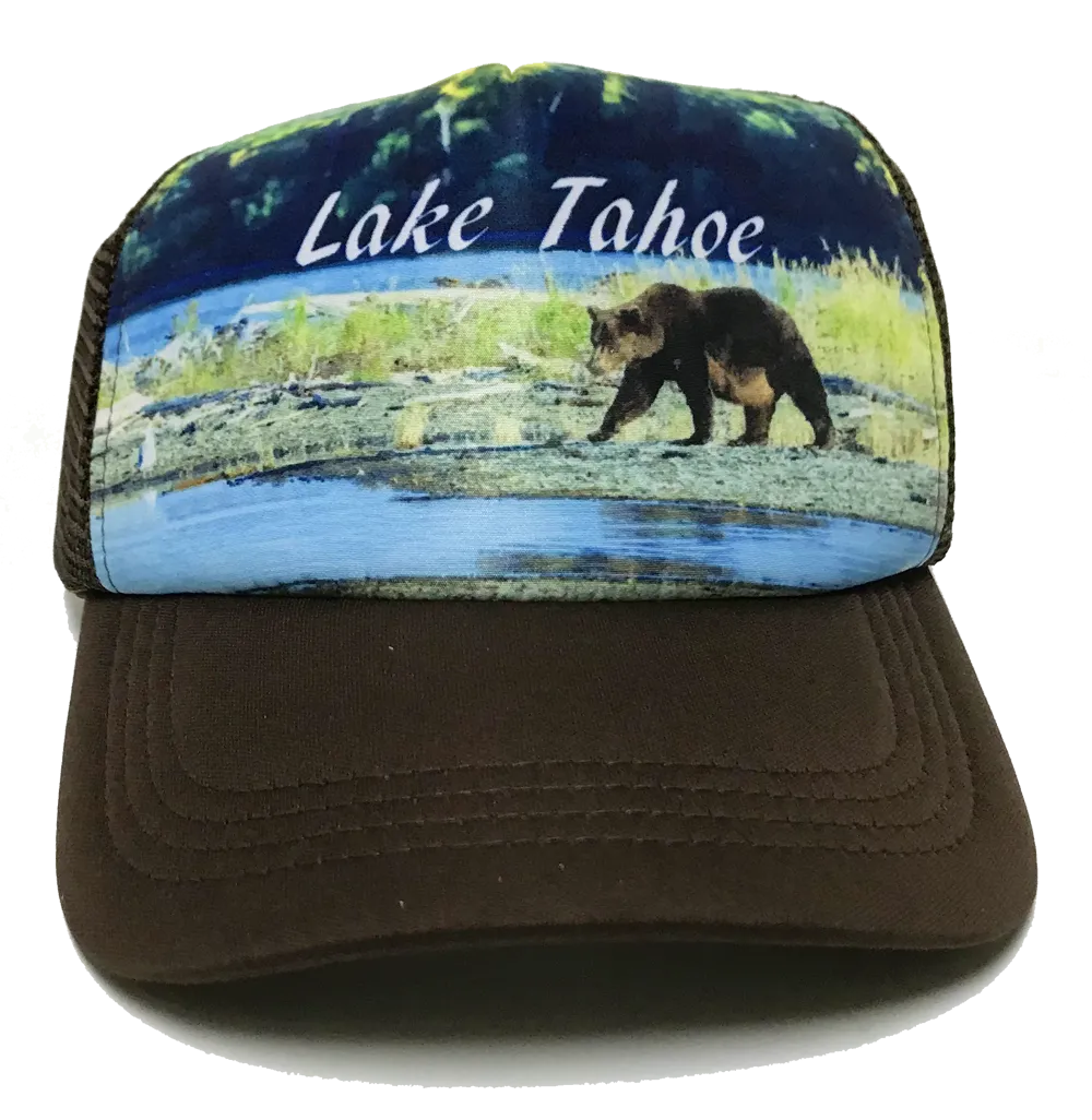 Souvenir Ball Cap Scenic Brown Bear Trucker Hat Lake Tahoe