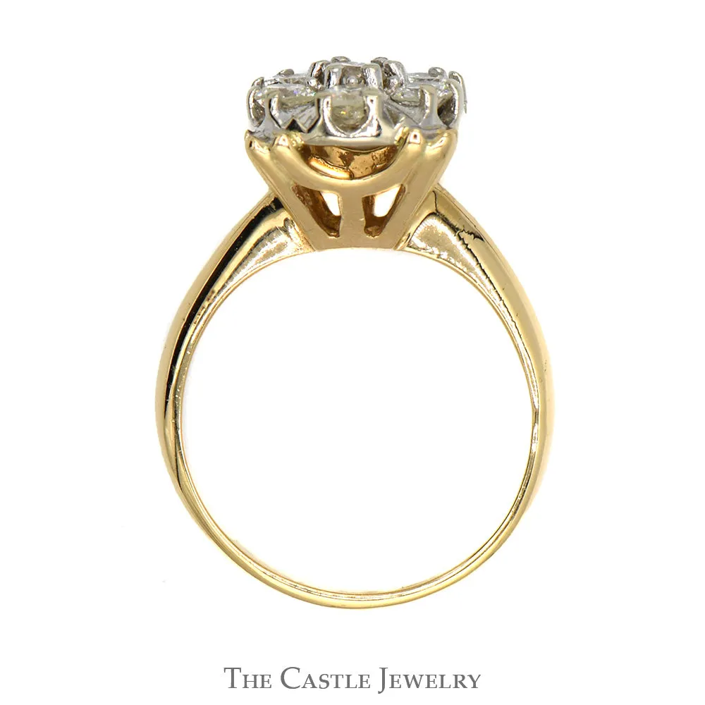 Square Shaped 1cttw 7 Diamond Cluster Ring in 14k Yellow Gold